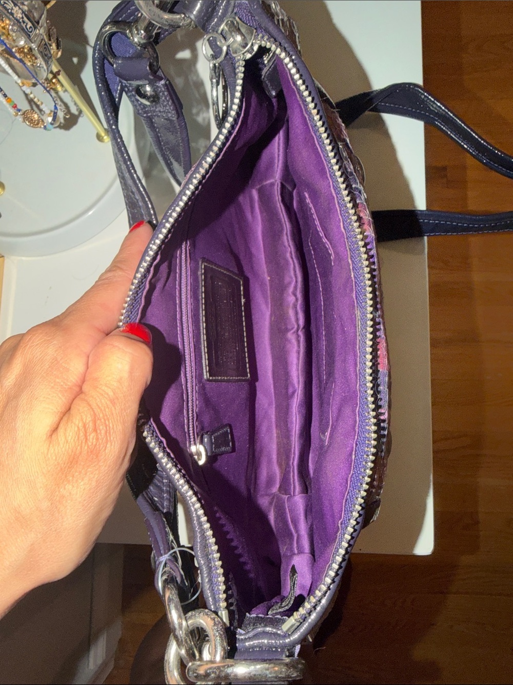 Coach Sequin Plaid Shoulder Bag in Black, Red, Purple - Picture 5 of 6